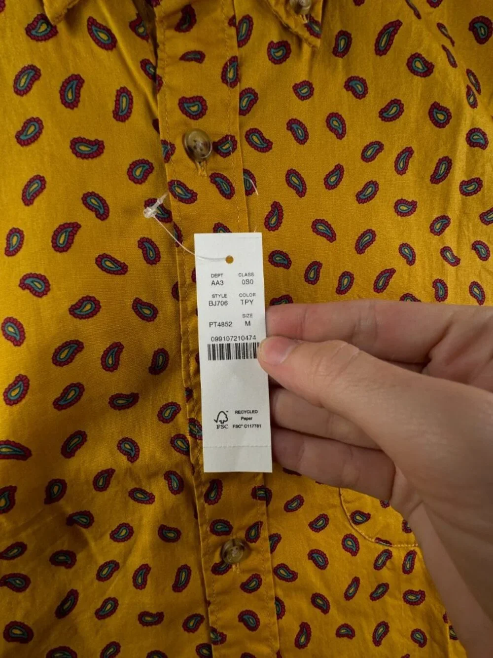 NWT J. Crew Men Yellow Red Paisley Long Sleeve Button Up Shirt Medium Classic